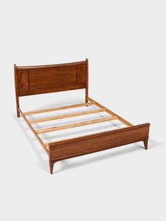 Newly Refinished - Mid-Century Modern Full-Size Sculpted Walnut Bed Frame
