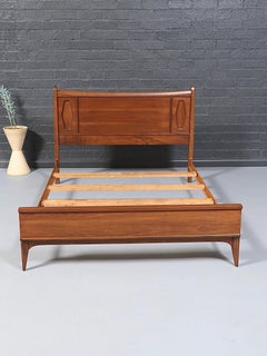Newly Refinished - Mid-Century Modern Full-Size Sculpted Walnut Bed Frame