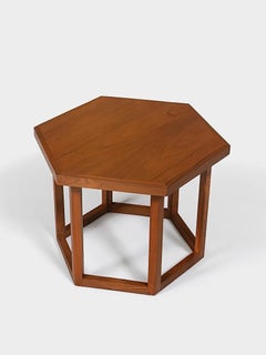 Newly Refinished - Mid-Century Modern Hexagonal Walnut Side Table