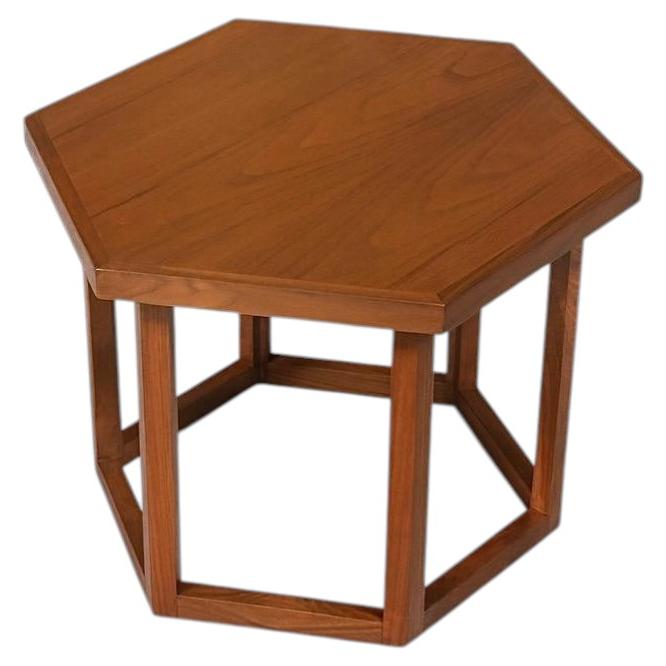 Newly Refinished - Mid-Century Modern Hexagonal Walnut Side Table