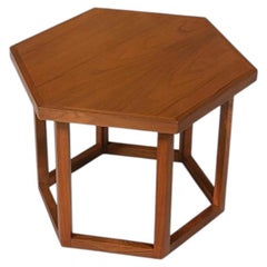 Newly Refinished - Mid-Century Modern Hexagonal Walnut Side Table