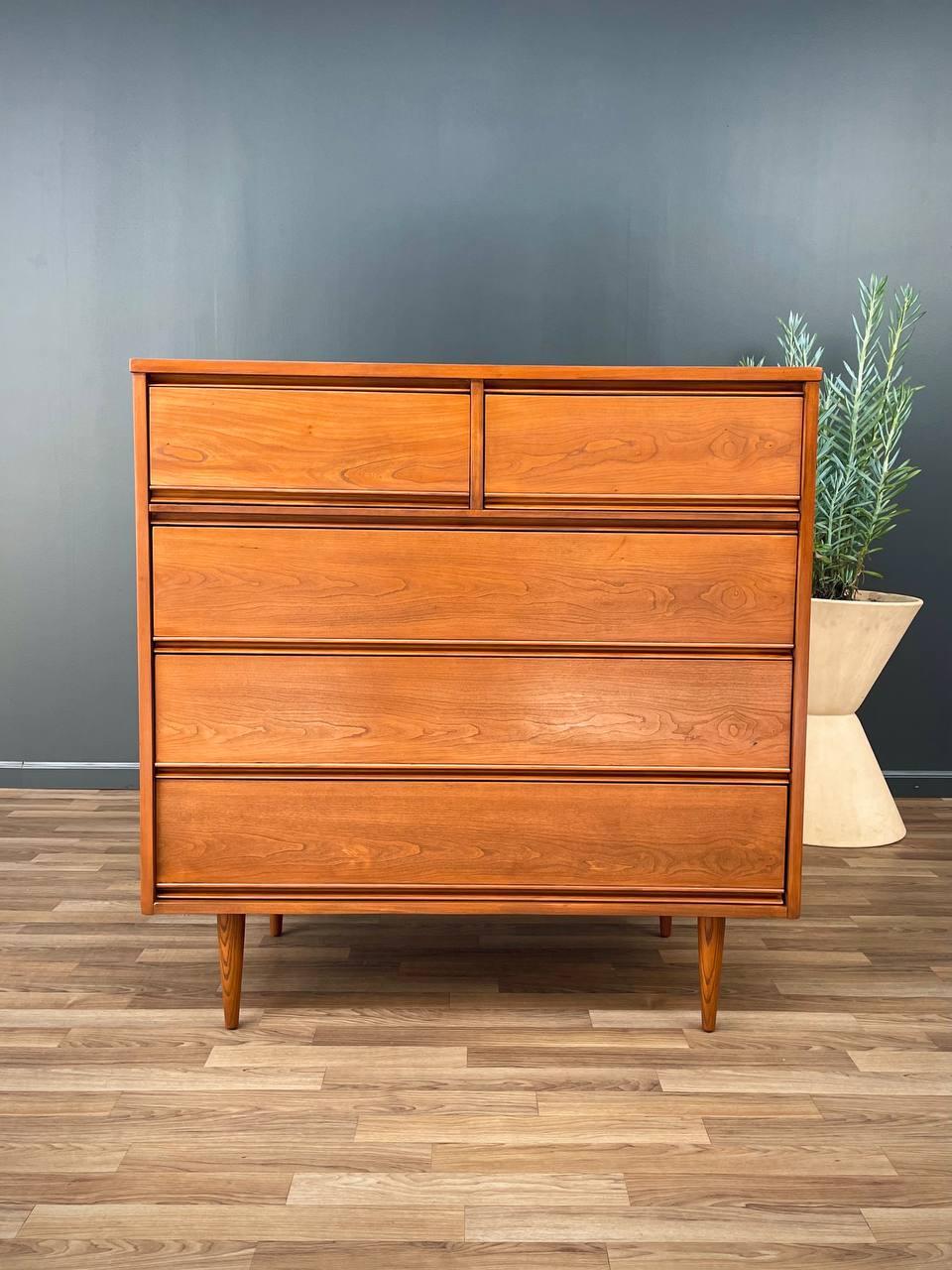 Walnut Newly Refinished - Mid-Century Modern Highboy Dresser