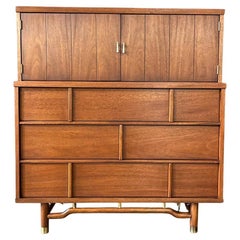 Newly Refinished - Mid-Century Modern Highboy Dresser w/ Brass Accents
