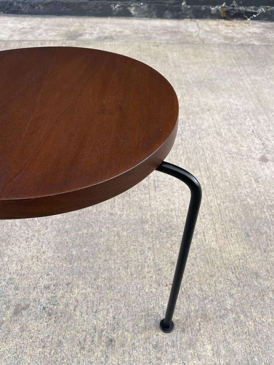 Mid-20th Century Newly Refinished - Mid-Century Modern & Iron Tri-Leg Side Table