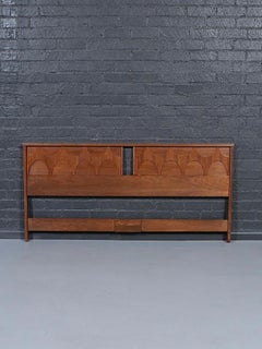 Newly Refinished - Mid Century Modern King-Size Sculpted Walnut Headboard