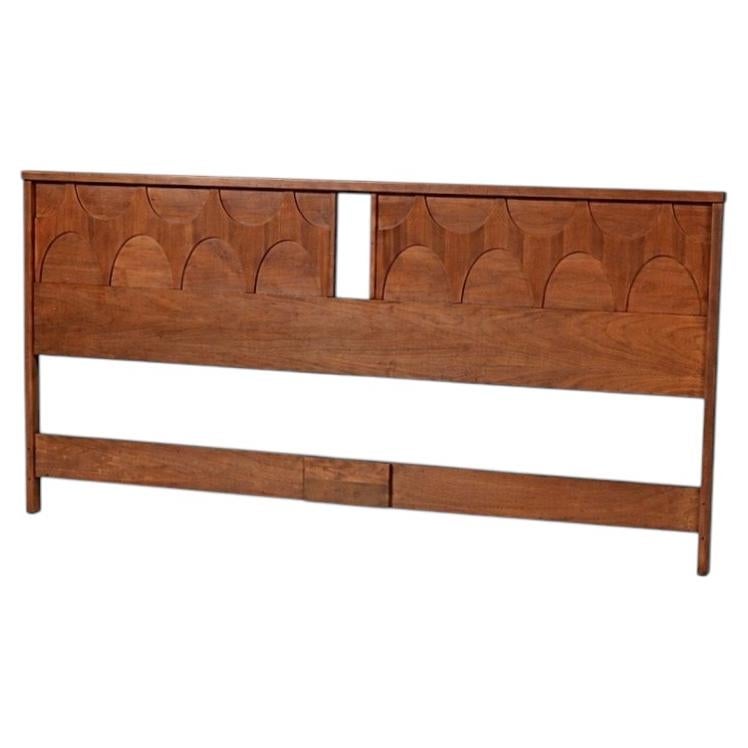 Newly Refinished - Mid Century Modern King-Size Sculpted Walnut Headboard