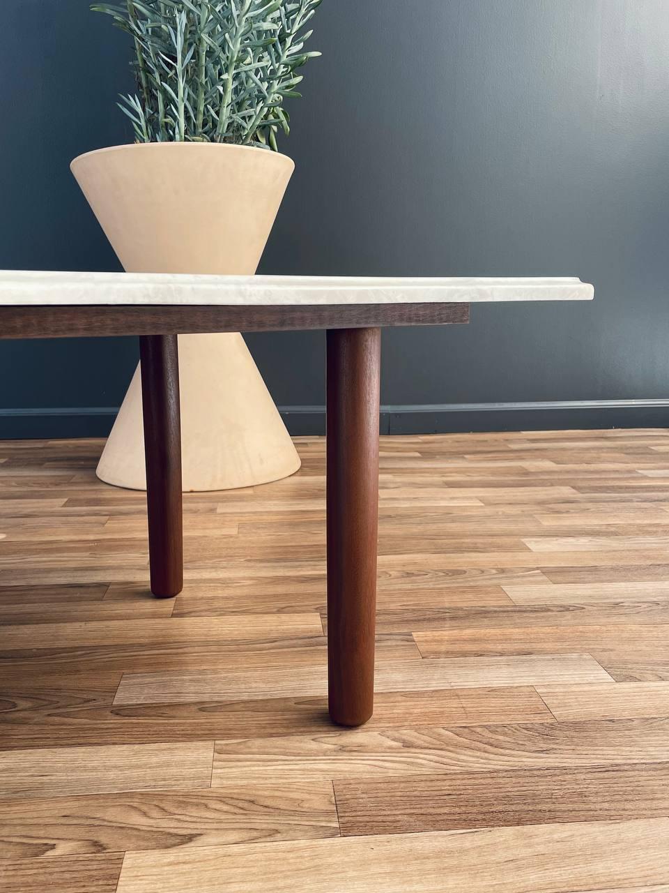 Newly Refinished - Mid-Century Modern Marble Stone & Walnut Coffee Table For Sale 5