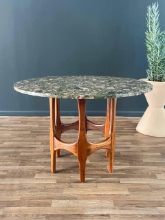 Newly Refinished - Mid-Century Modern Marble Stone & Walnut Dining Table