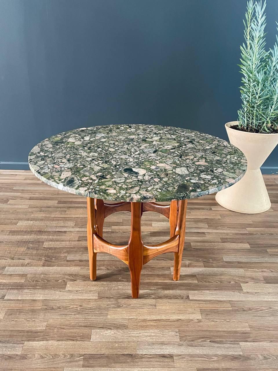 American Newly Refinished - Mid-Century Modern Marble Stone & Walnut Dining Table