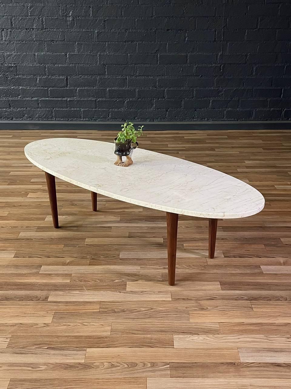 Newly Refinished - Mid-Century Modern Marble Surfboard Style Coffee Table 4