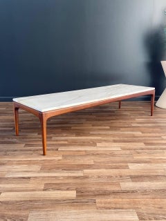 Newly Refinished - Mid-Century Modern Marble & Walnut Coffee Table by Lane