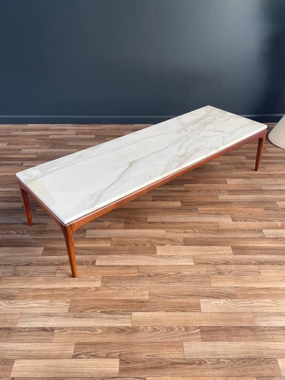 American Newly Refinished - Mid-Century Modern Marble & Walnut Coffee Table by Lane