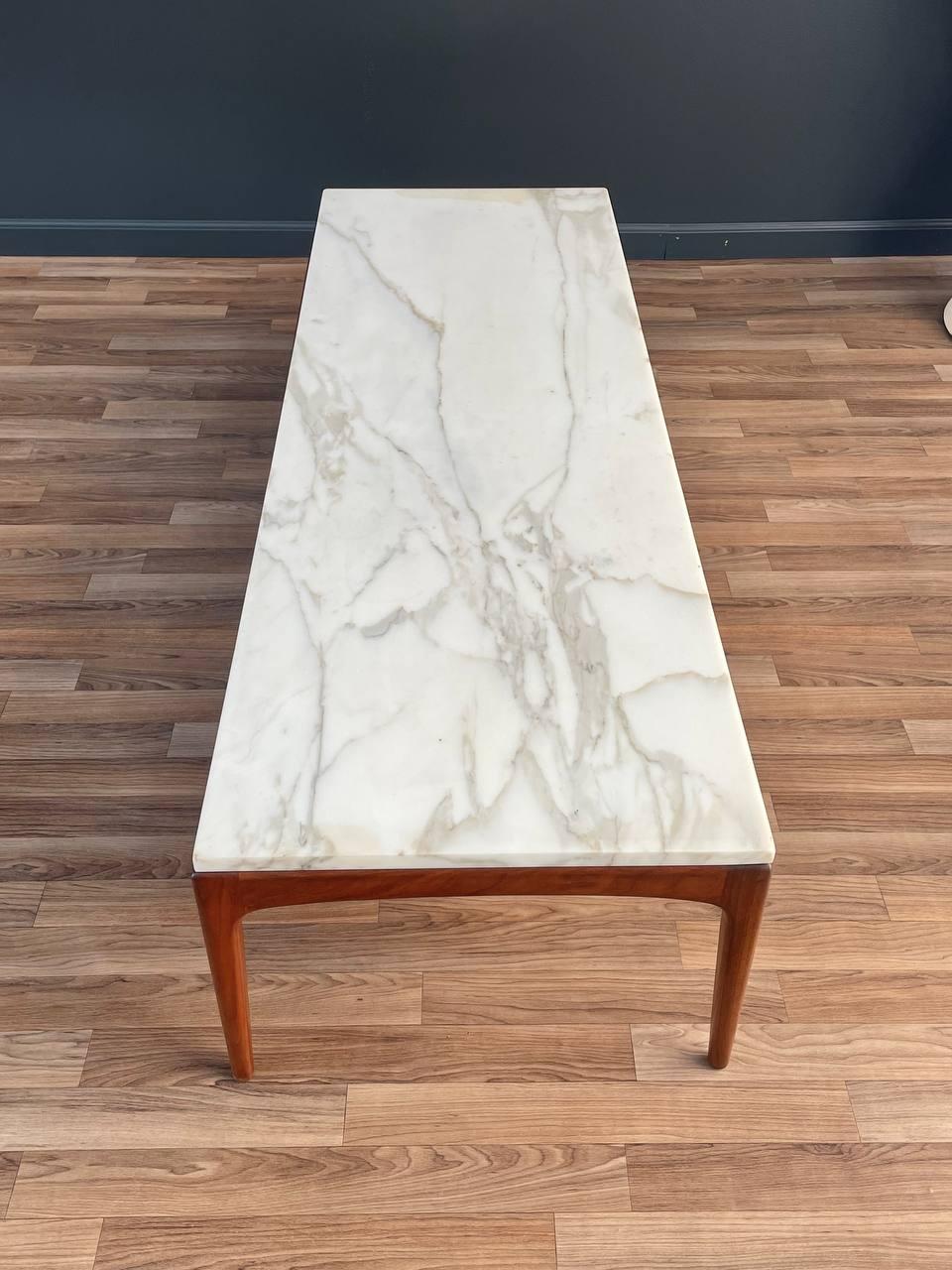 Newly Refinished - Mid-Century Modern Marble & Walnut Coffee Table by Lane 2