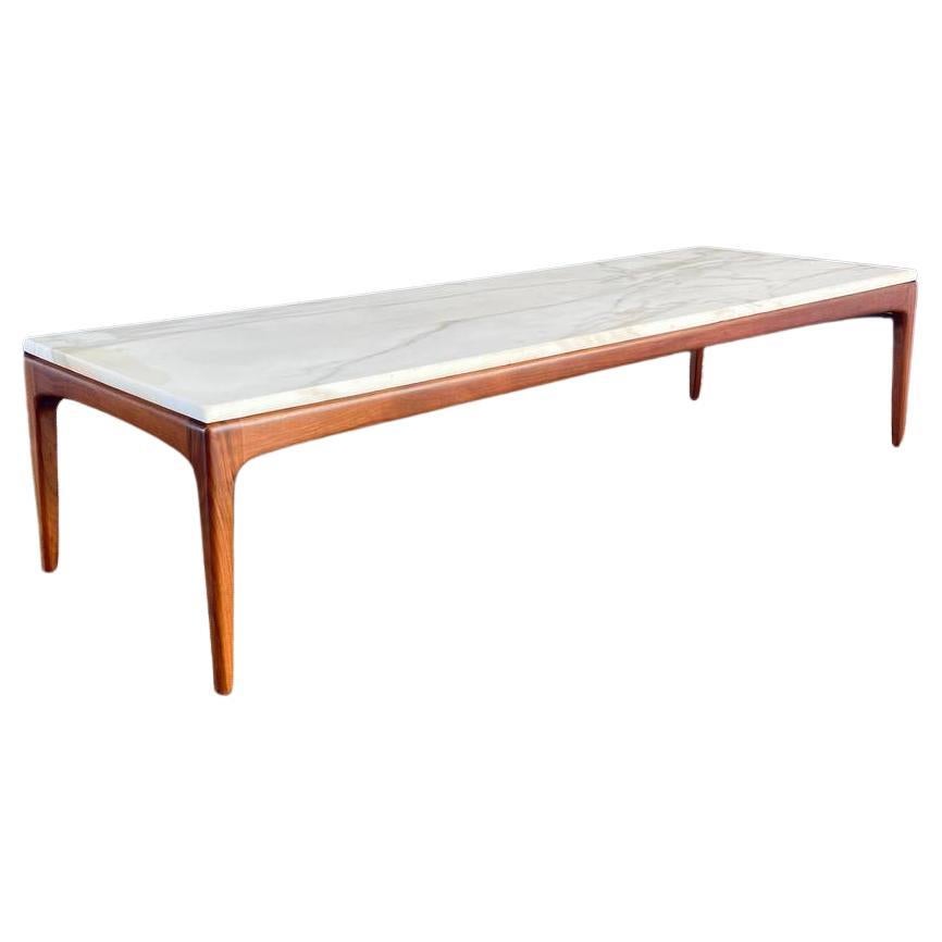 Newly Refinished - Mid-Century Modern Marble & Walnut Coffee Table by Lane