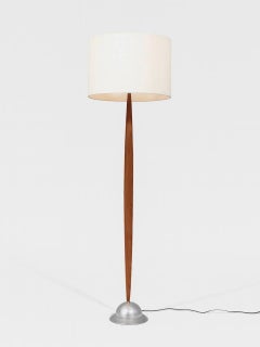 Newly Refinished - Mid-Century Modern Oak & Aluminum Floor Lamp
