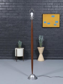 Newly Refinished - Mid-Century Modern Oak & Aluminum Floor Lamp