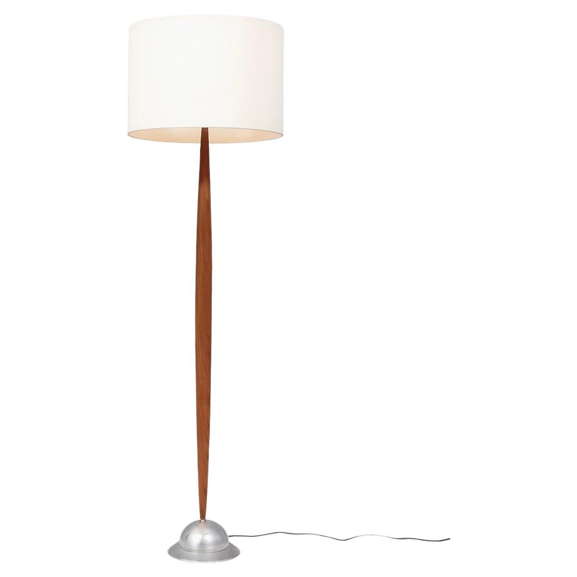 Newly Refinished - Mid-Century Modern Oak 
Aluminum Floor Lamp