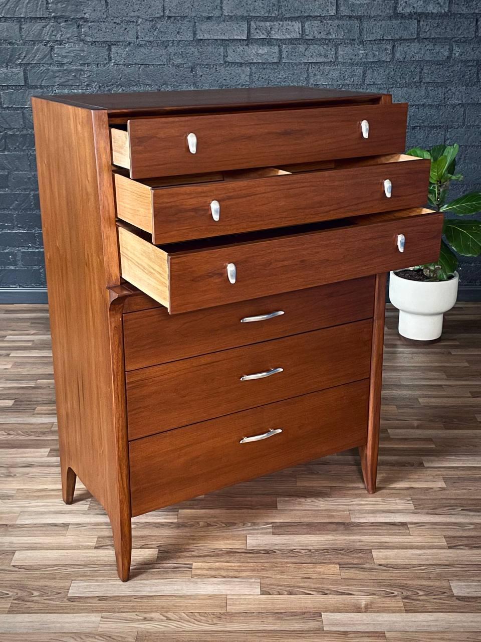 Newly Refinished -Mid-Century Modern “Profile” Highboy Dresser by John Van Koert In Excellent Condition In Los Angeles, CA