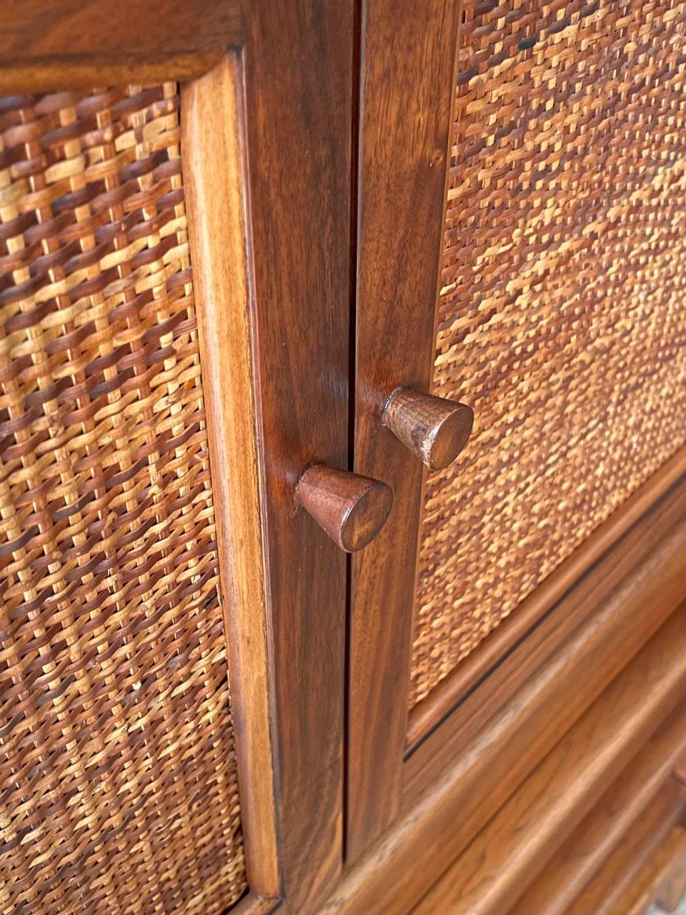 Newly Refinished - Mid-Century Modern “Rhythm” Walnut & Cane Highboy Dresser For Sale 2