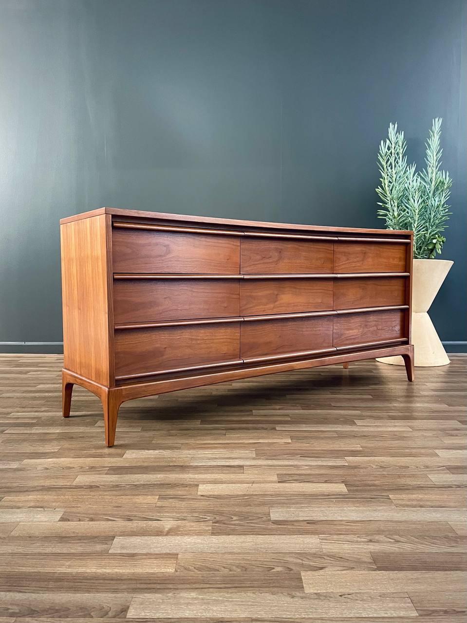 American Newly Refinished - Mid-Century Modern “Rhythm” Walnut Dresser by Lane