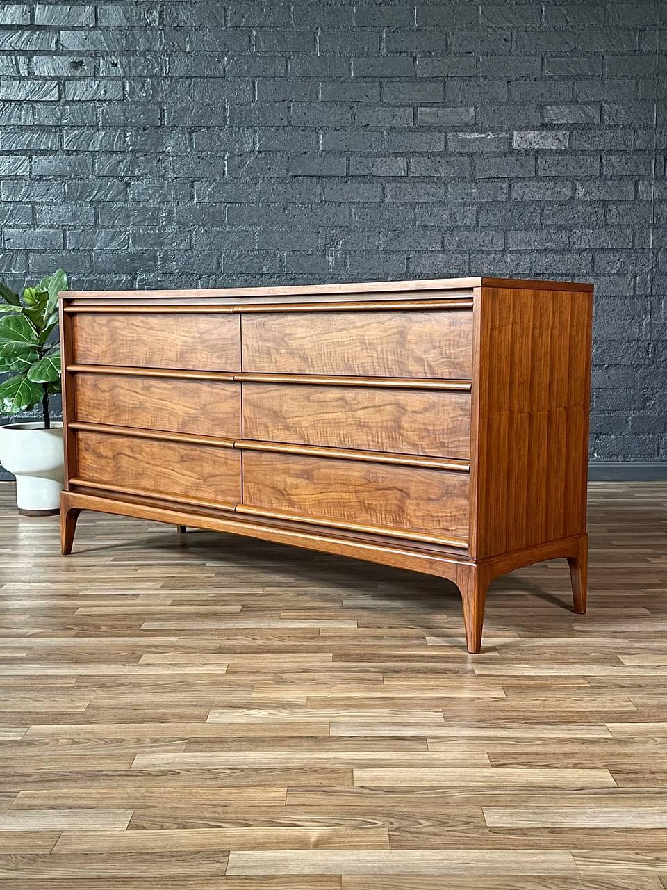 American Newly Refinished - Mid-Century Modern “Rhythm” Walnut Dresser by Lane