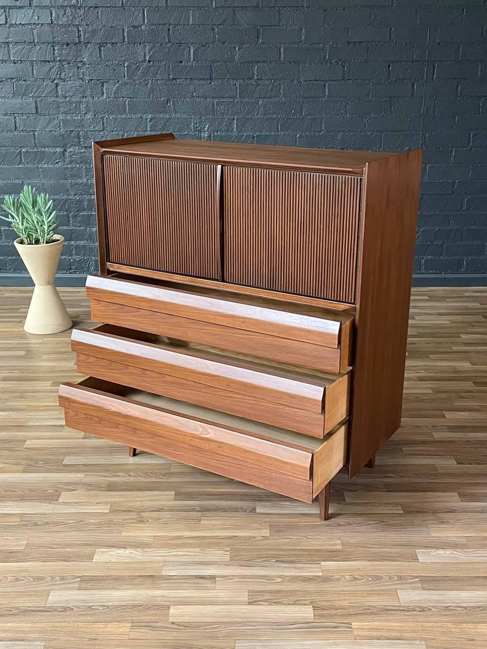 Mid-20th Century Newly Refinished - Mid-Century Modern “Rhythm” Walnut Highboy Dresser by Lane
