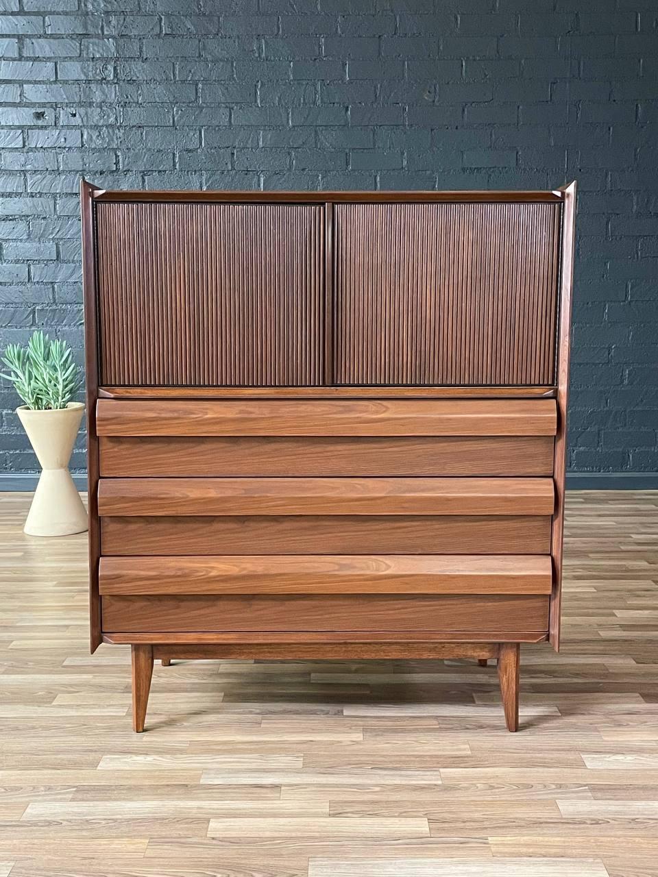 Newly Refinished - Mid-Century Modern “Rhythm” Walnut Highboy Dresser by Lane 1