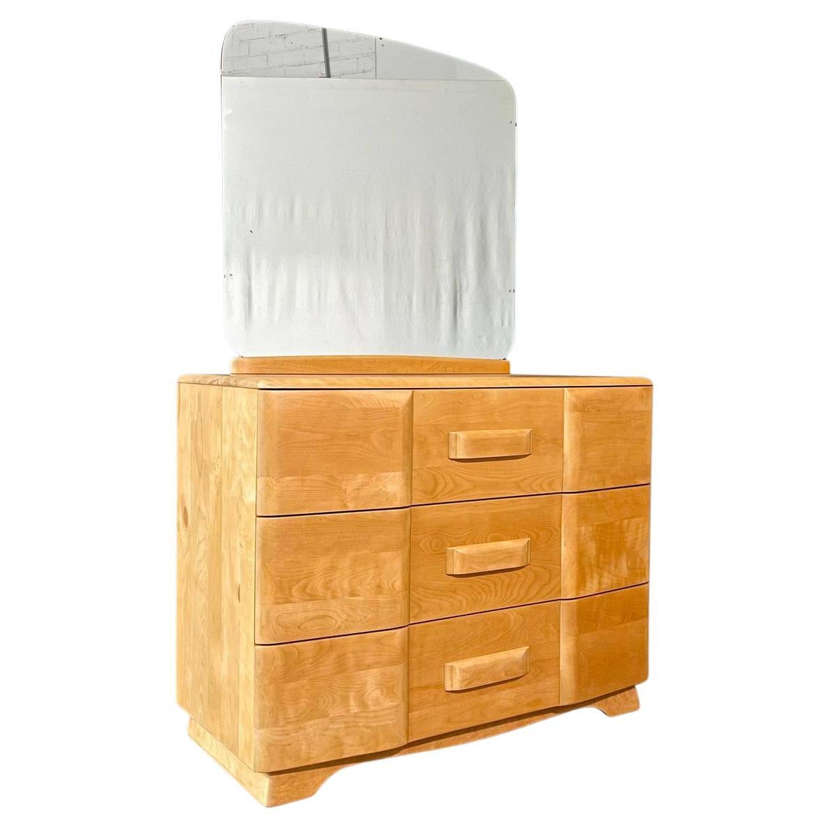 Neu lackiert - Mid-Century Modern "Riviera" Birke Kommode w / Spiegel im Angebot