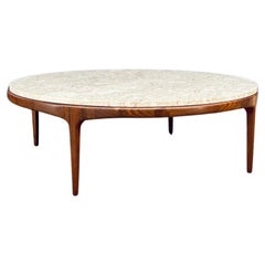 Retro Newly Refinished - Mid-Century Modern Round Marble & Walnut Coffee Table by Lane