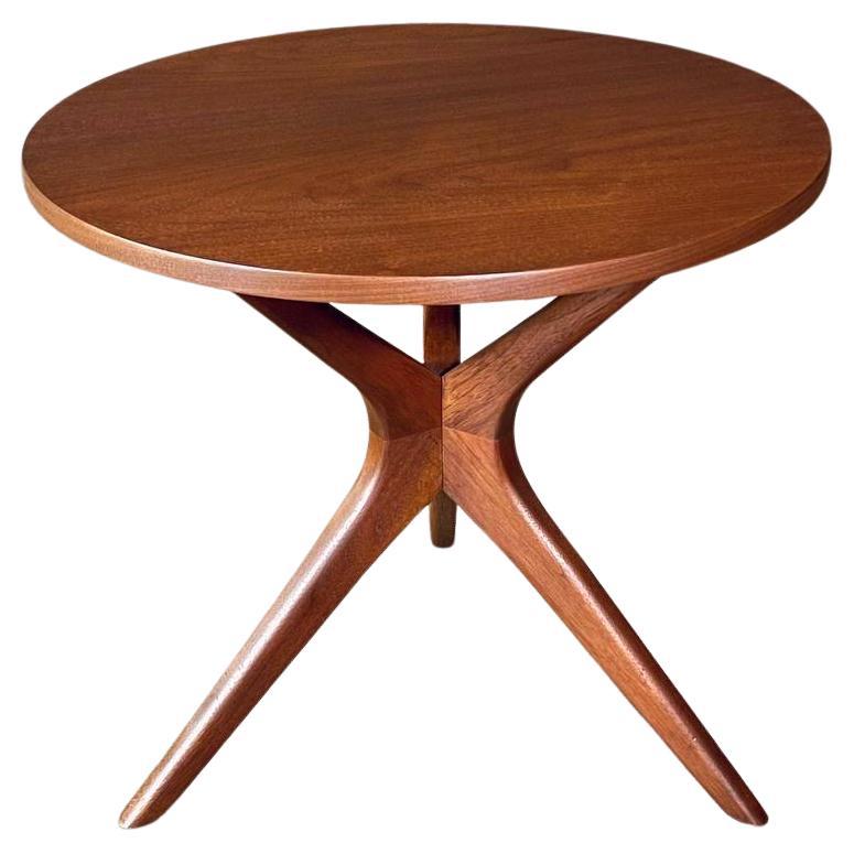 Newly Refinished - Mid-Century Modern Round Side Table w/ Sculpted Tripod Base