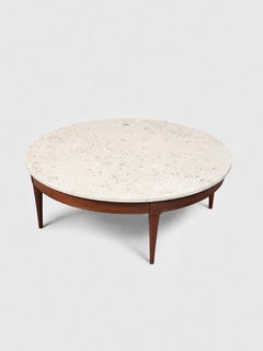 Newly Refinished - Mid-Century Modern Round Travertine Top Coffee Table