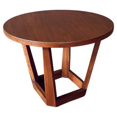 Newly Refinished - Mid-Century Modern Round Walnut Side Table w/ Sculpted Base