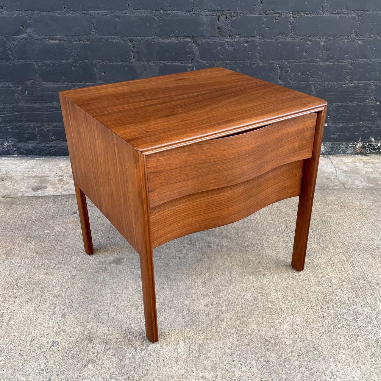 Newly Refinished MidCentury Modern Sculpted Front Walnut Night Stand — free download