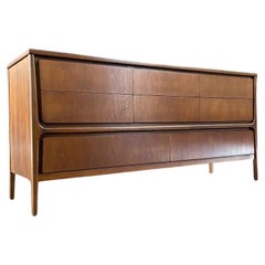 Newly Refinished - Mid-Century Modern Sculpted Walnut 8-Drawer Dresser