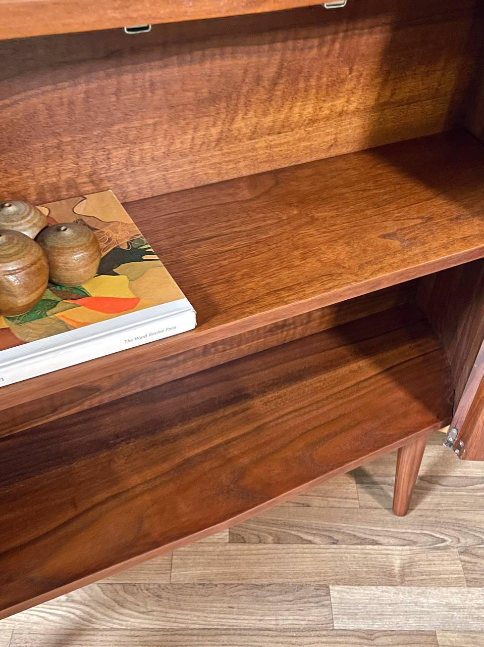 Newly Refinished - Mid-Century Modern Sculpted Walnut Bow-Front Cabinet For Sale 5