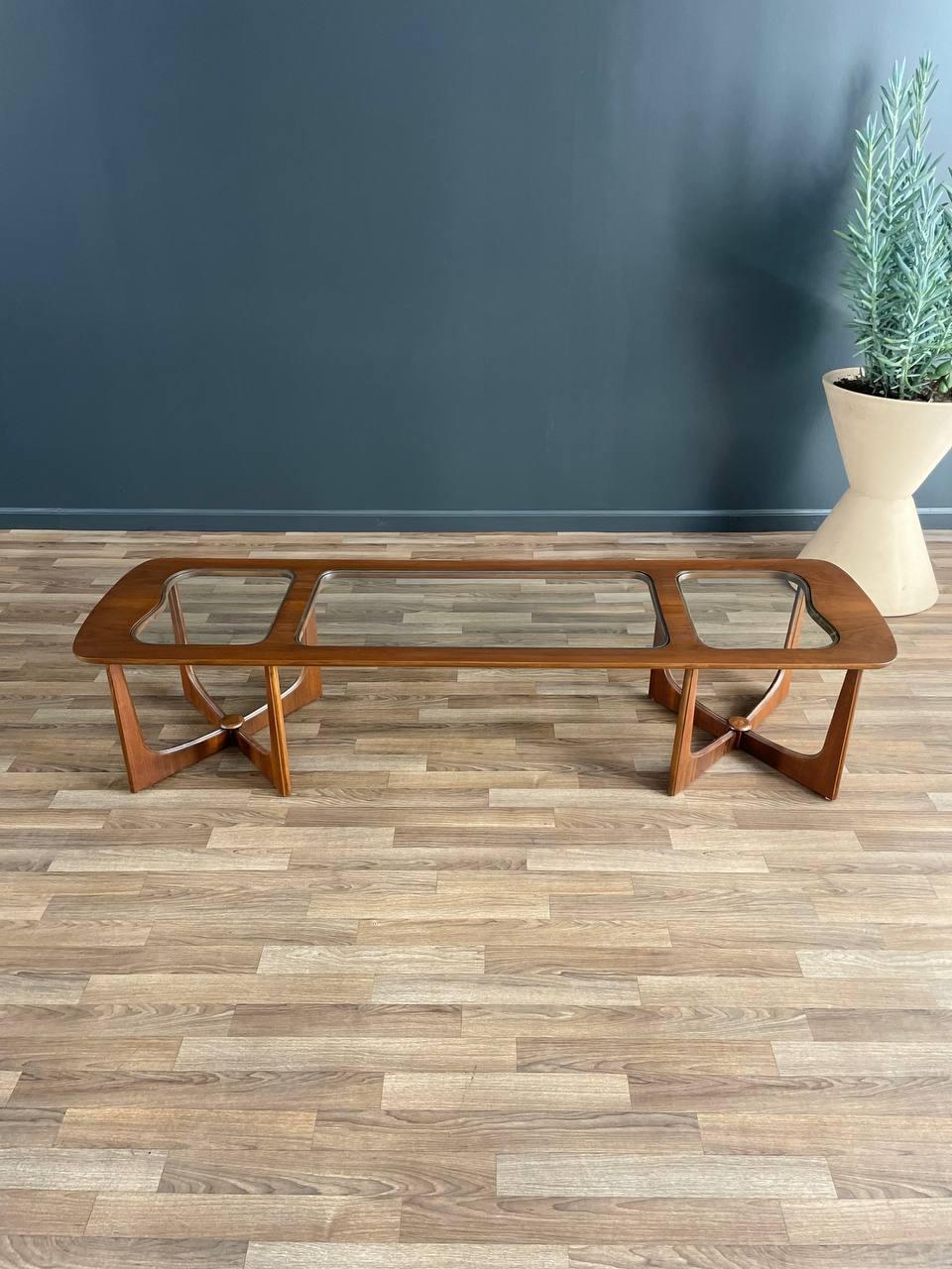 American Newly Refinished -Mid-Century Modern Sculpted Walnut Coffee Table with Glass Top