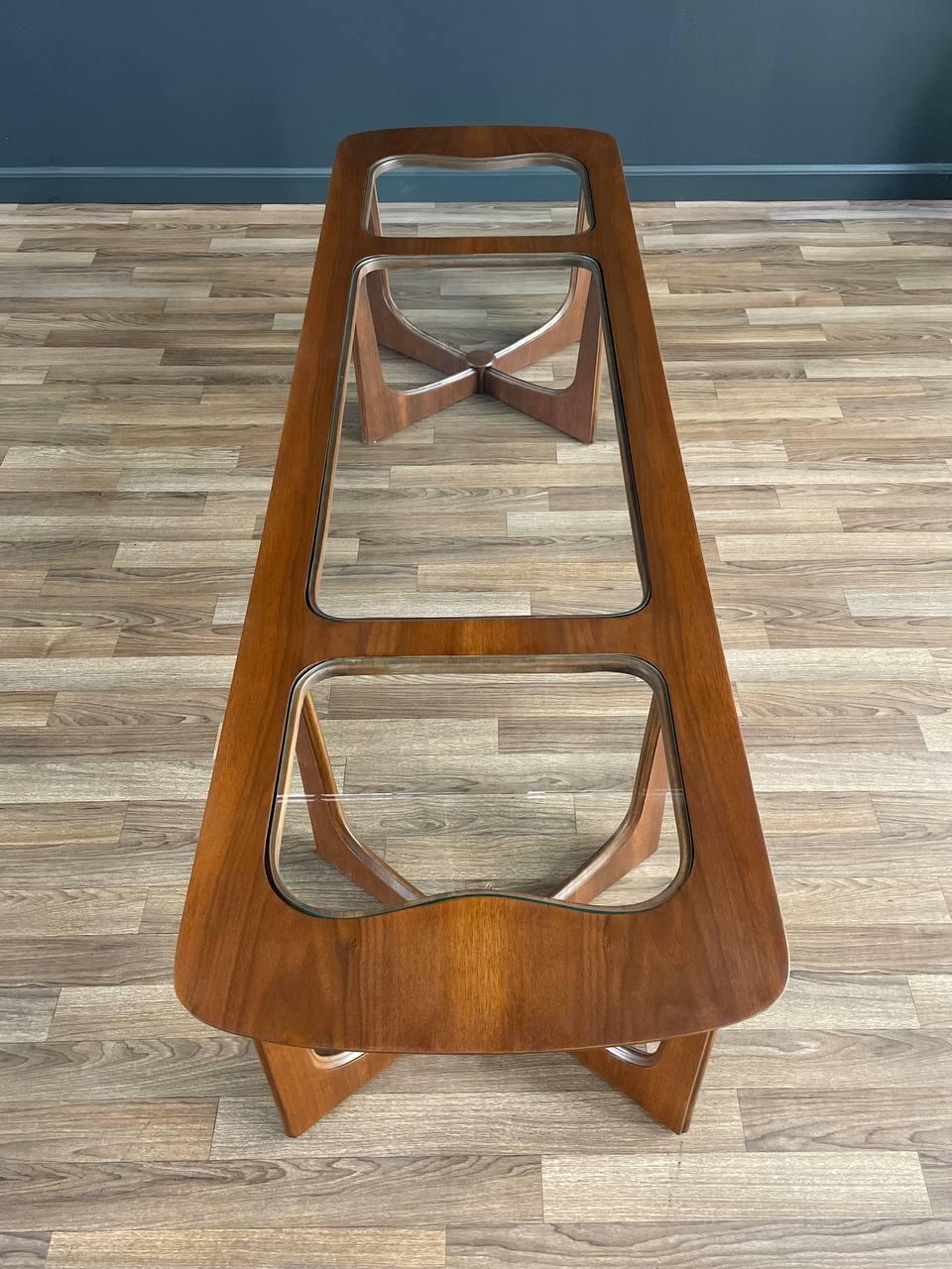 Mid-20th Century Newly Refinished -Mid-Century Modern Sculpted Walnut Coffee Table with Glass Top