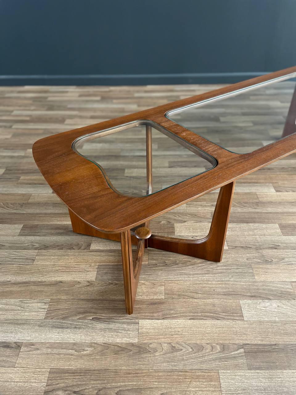 Newly Refinished -Mid-Century Modern Sculpted Walnut Coffee Table with Glass Top 1