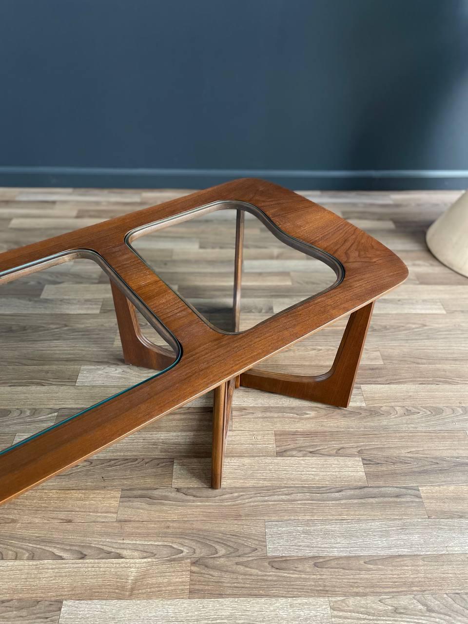 Newly Refinished -Mid-Century Modern Sculpted Walnut Coffee Table with Glass Top 2