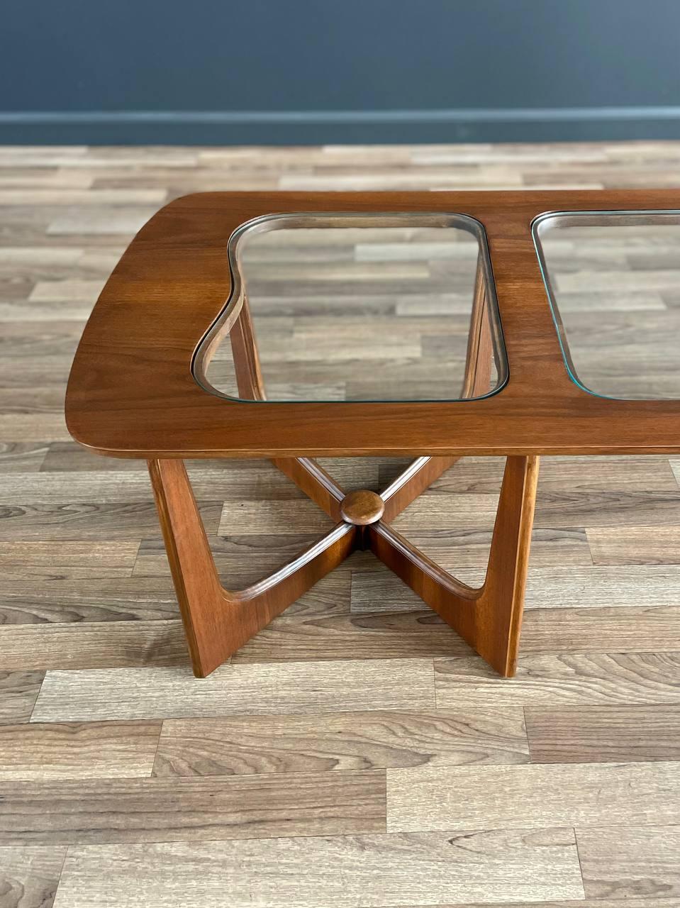 Newly Refinished -Mid-Century Modern Sculpted Walnut Coffee Table with Glass Top 4