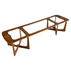 Newly Refinished -Mid-Century Modern Sculpted Walnut Coffee Table with Glass Top
