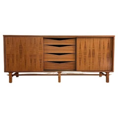 Newly Refinished - Mid-Century Modern Sculpted Walnut Credenza Henredon Heritage