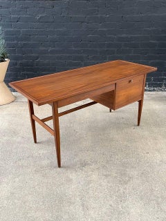 Newly Refinished - Mid-Century Modern Sculpted Walnut Desk