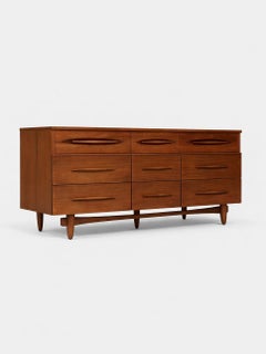 Newly Refinished - Mid-Century Modern Sculpted Walnut Dresser by Harmony House