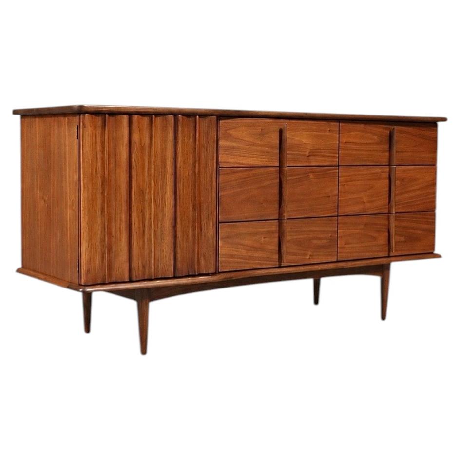 Newly Refinished- Mid Century Modern Sculpted Walnut Dresser by United Furniture