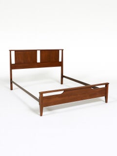 Newly Refinished - Mid-Century Modern Sculpted Walnut Full Size Bed Frame
