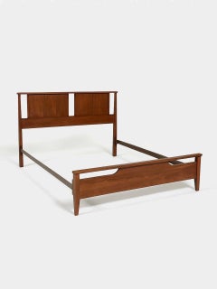 Newly Refinished - Mid-Century Modern Sculpted Walnut Full Size Bed Frame
