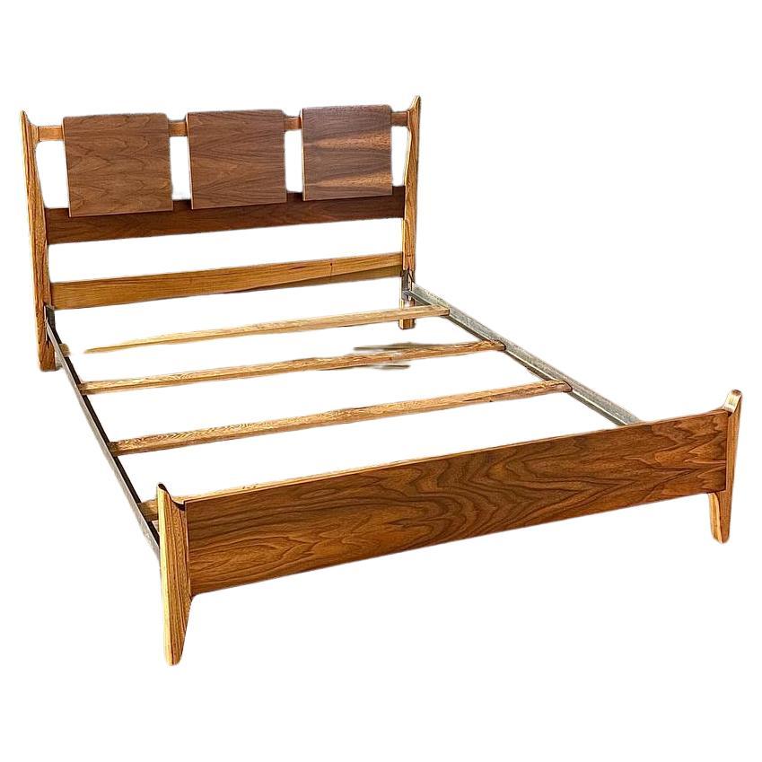 Newly Refinished - Mid-Century Modern Sculpted Walnut Full-Size Bed Frame