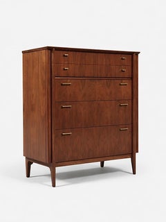 Newly Refinished - Mid-Century Modern Sculpted Walnut Highboy Dresser