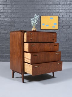 Newly Refinished - Mid-Century Modern Sculpted Walnut Highboy Dresser